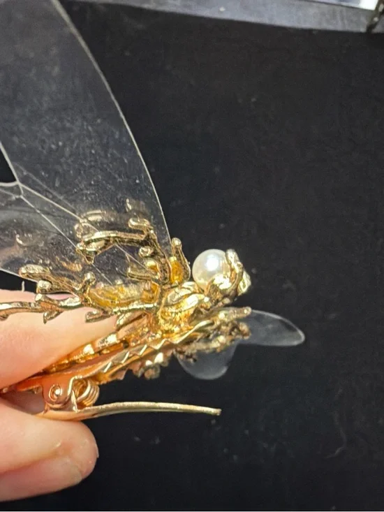 Gold Dragonfly Hair Clip with Pearl Accent - Picture 6 of 8